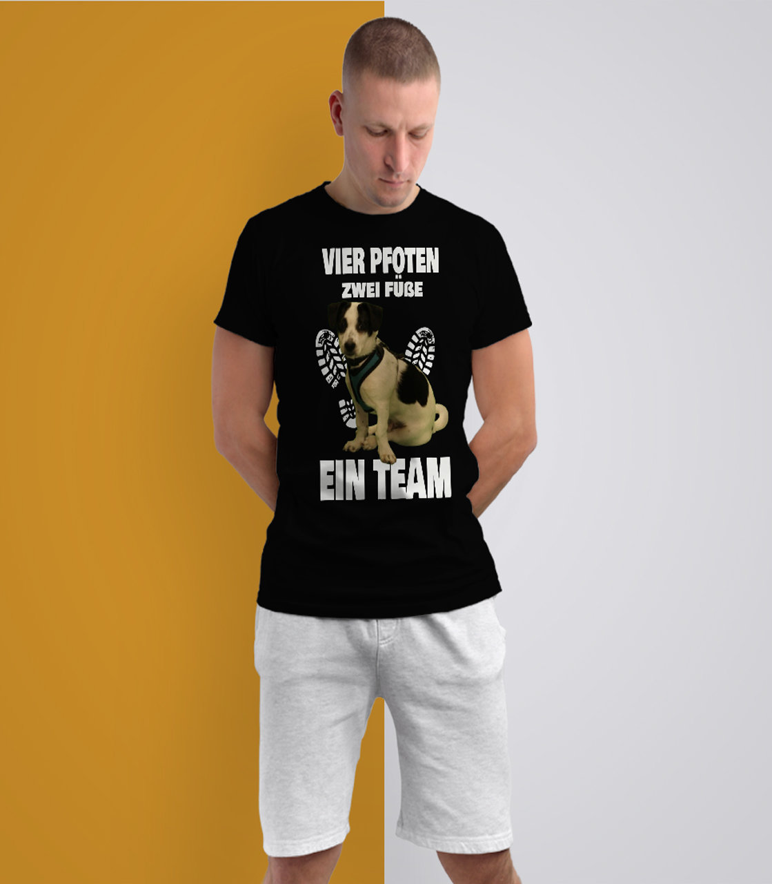 T-Shirts in Schwarz Vier pfoten zwei Füße ein Team